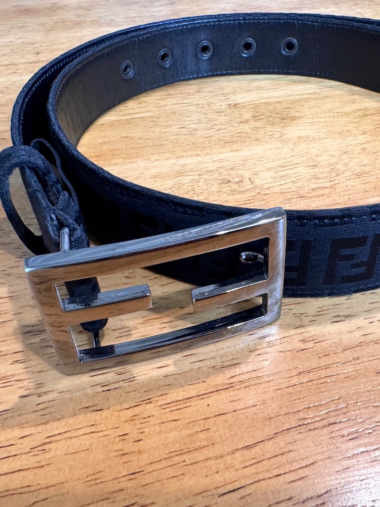Unisex Fendi Zucca Canvas & Leather Belt, Size 36/90 Nwot